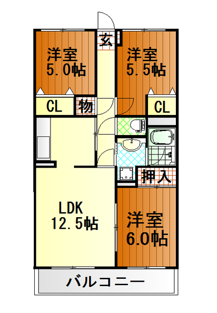 富士宮市宮原のアパートの間取り