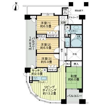 サンデュエル桑野中央の間取り