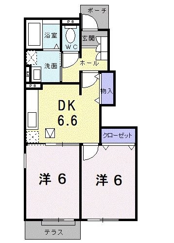 竹原市東野町のアパートの間取り