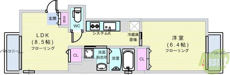 【大阪市西区北堀江のマンションの間取り】