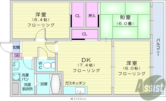 岩沼市館下のマンションの間取り