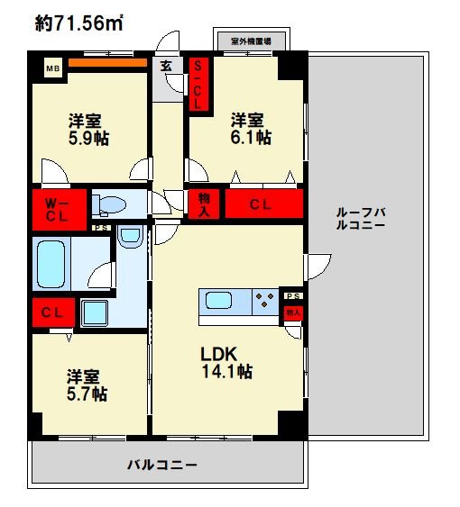 福岡市博多区東雲町のマンションの間取り