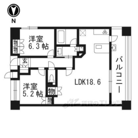 【京都市中京区西竹屋町のマンションの間取り】