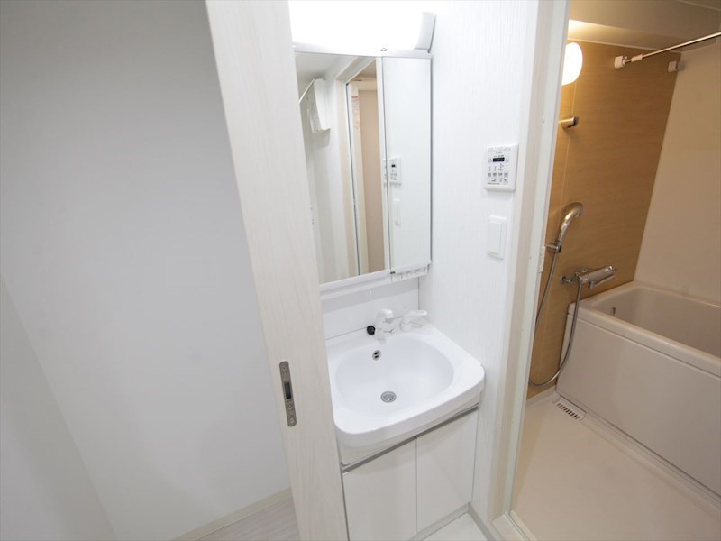 洗面設備　脱衣所　独立洗面台（シャンプードレッサー付）収納スペース有