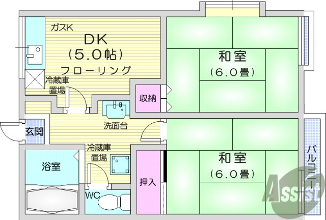 仙台市若林区大和町のアパートの間取り