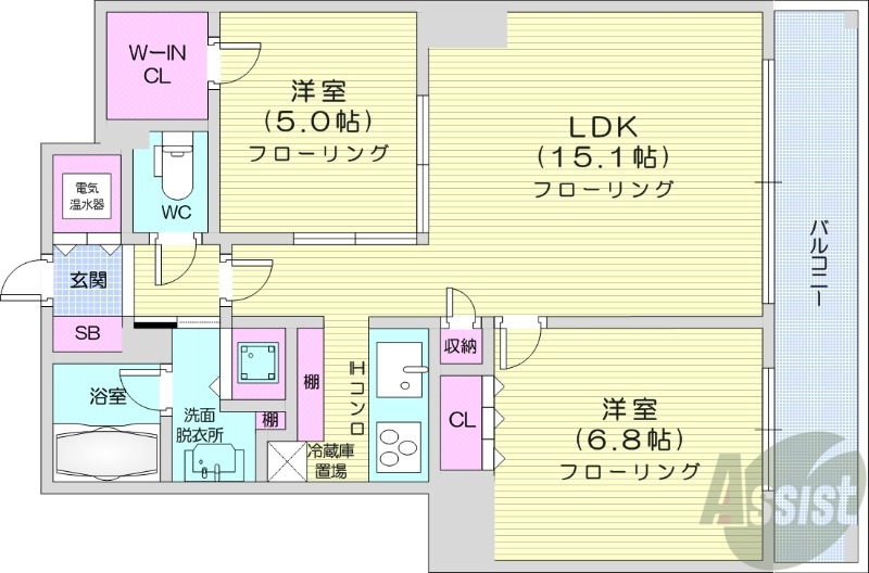 札幌市中央区北五条東のマンションの間取り