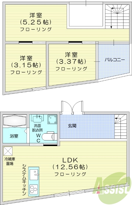 仙台市宮城野区東仙台のアパートの間取り