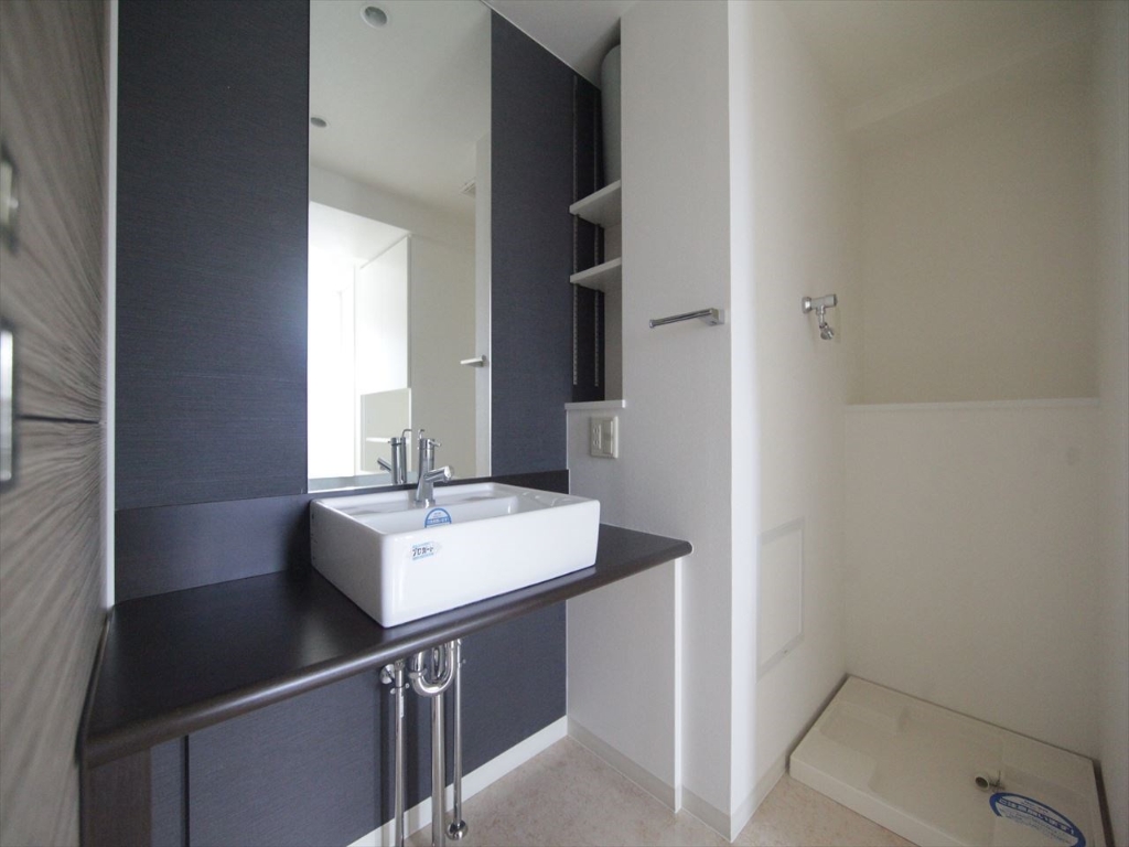 洗面設備　脱衣所　独立洗面台　収納棚付き