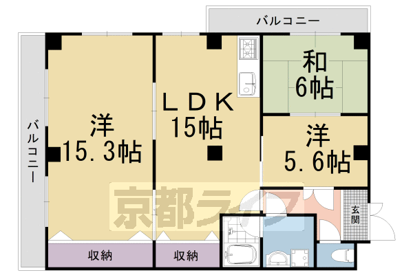 京都市右京区西院三蔵町のマンションの間取り