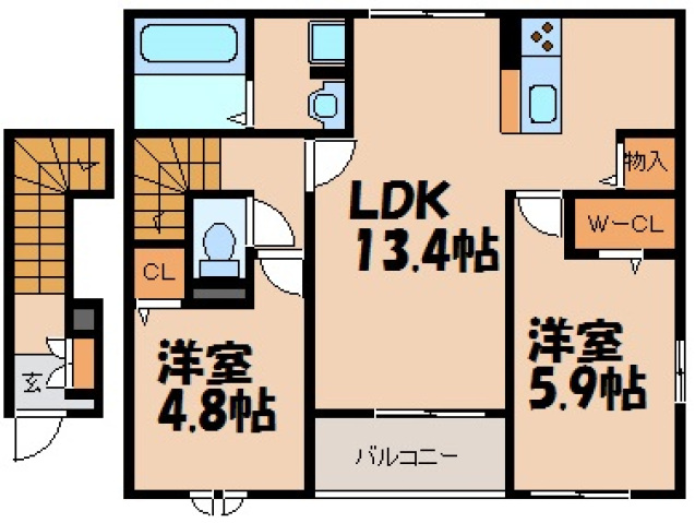 広島市安芸区中野東のアパートの間取り