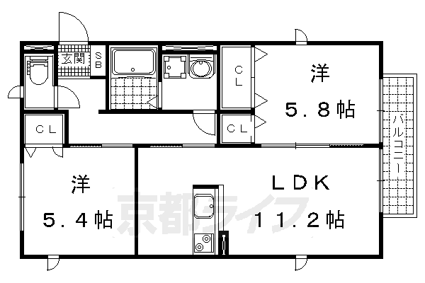 京都市山科区勧修寺本堂山町のアパートの間取り