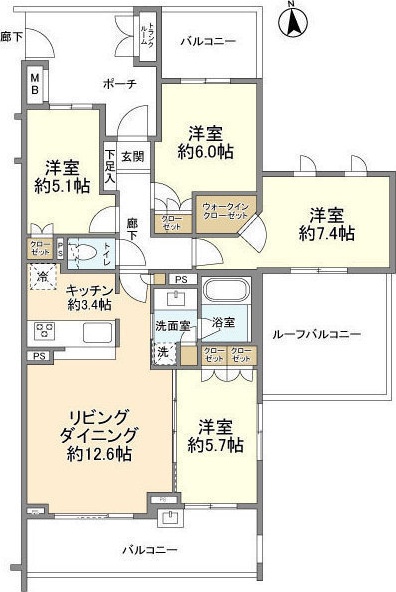 横浜市青葉区荏田北のマンションの間取り