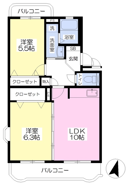 千葉市稲毛区長沼町のマンションの間取り