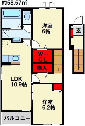 中間市大字垣生のアパートの間取り