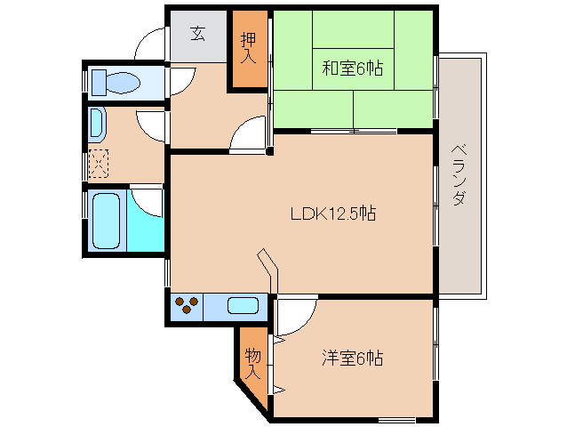 生駒市鹿畑町のアパートの間取り