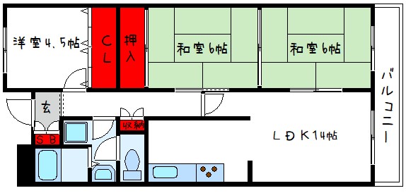 堺市北区百舌鳥陵南町のマンションの間取り