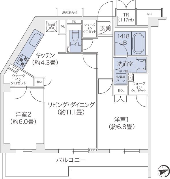 渋谷区鉢山町のマンションの間取り