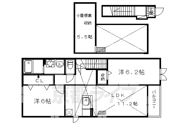 京都市左京区吉田本町のアパートの間取り