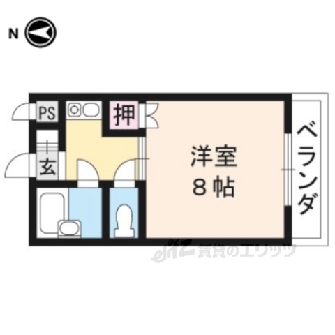 京都市右京区太秦垂箕山町のマンションの間取り