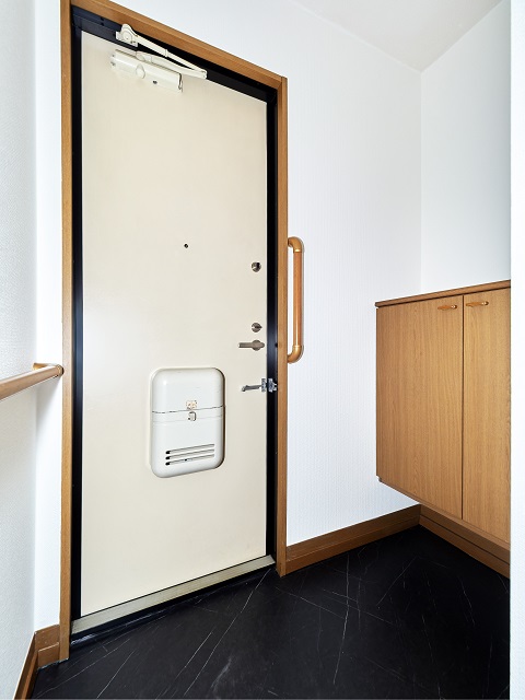 玄関　シューズボックス、手すりあります