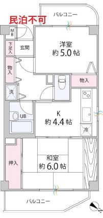 京王新線 初台駅 徒歩6分 4階建 築34年の間取り写真