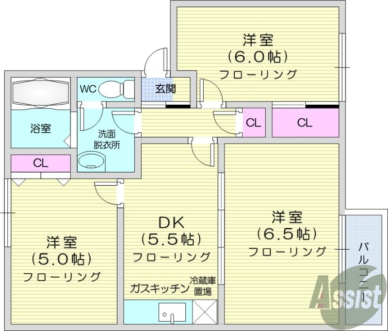 仙台市若林区六郷のアパートの間取り