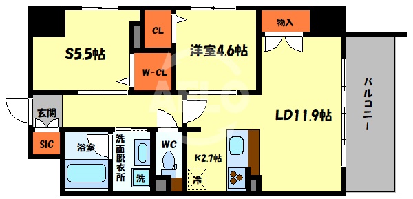 大阪市中央区十二軒町のマンションの間取り