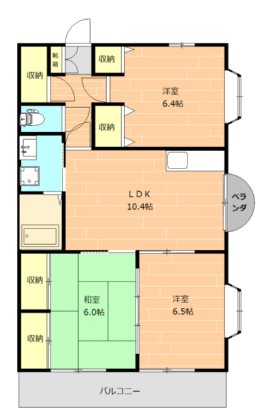 熊本市北区龍田弓削のマンションの間取り