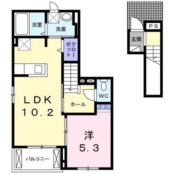 岡山市中区中納言町のアパートの間取り