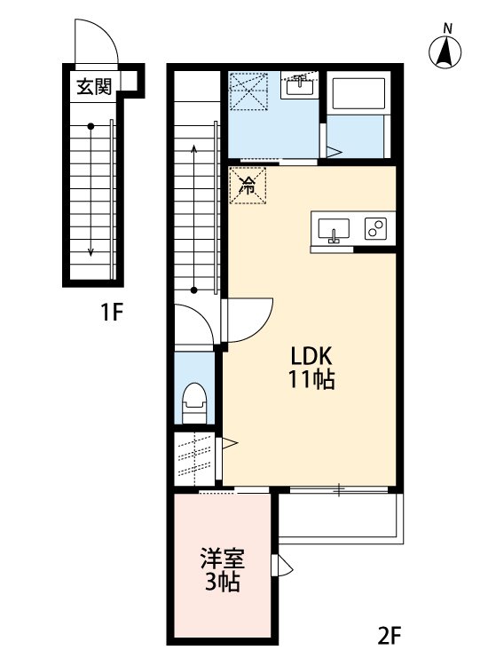 仙台市若林区荒井のアパートの間取り