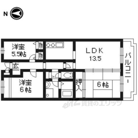 京都市南区久世中久世町４丁目のマンションの間取り