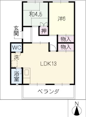 旭前ハイツＡ４０２号の間取り