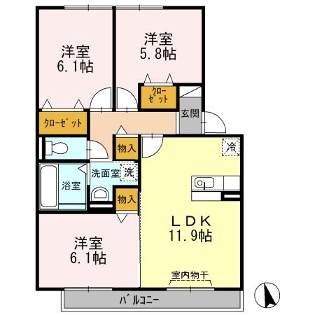 ロイヤルガーデン なでしこ館 Dの間取り