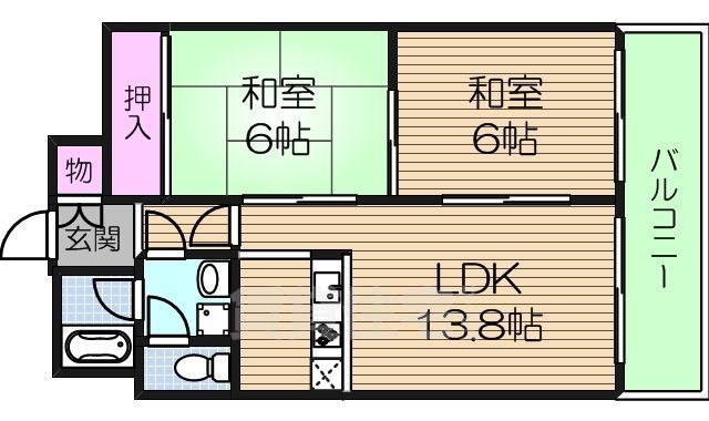 近鉄大阪線 大阪上本町駅 徒歩5分 8階建 築37年の間取り写真