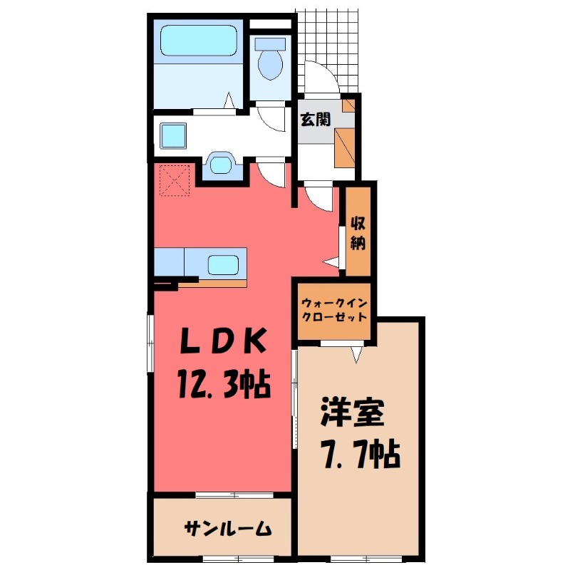 栃木市大平町富田のアパートの間取り