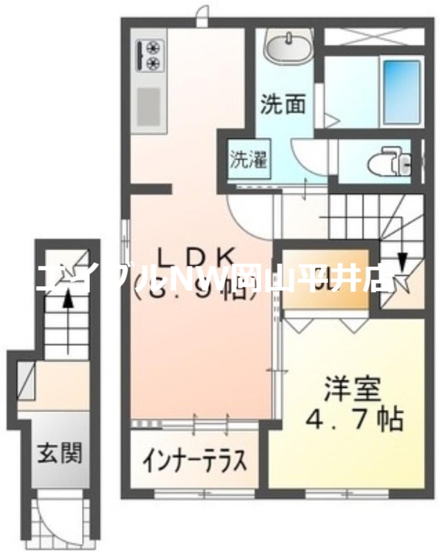 岡山市南区福富東のアパートの間取り