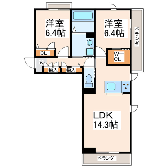 熊本市中央区水前寺のアパートの間取り