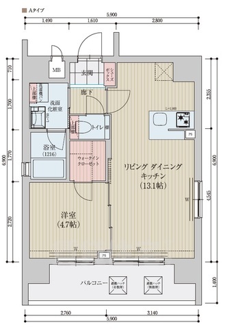 京都市下京区下鱗形町のマンションの間取り