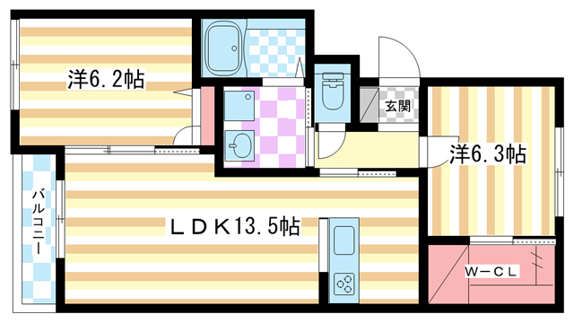 天理市二階堂上ノ庄町のアパートの間取り