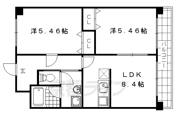 京都市中京区西ノ京中保町のマンションの間取り