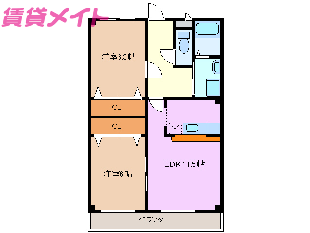 【四日市市下之宮町のマンションの間取り】