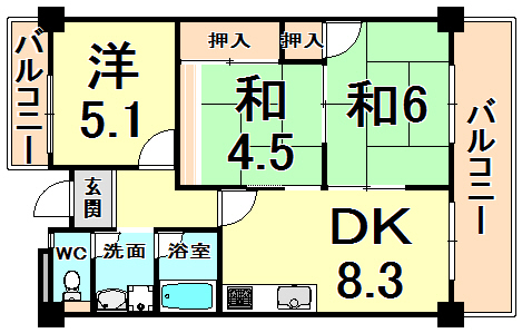 伊丹市南本町のマンションの間取り