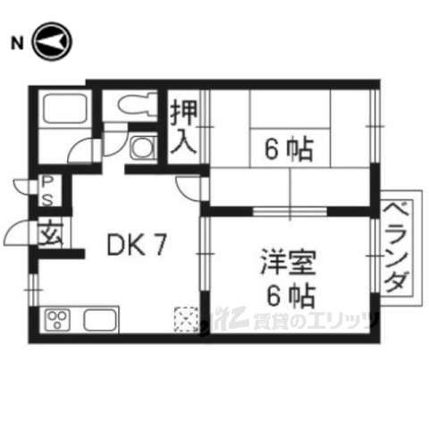 京都市上京区北猪熊町のアパートの間取り