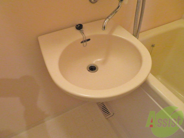 洗面設備　お風呂に入りながらここも掃除できちゃいますね。