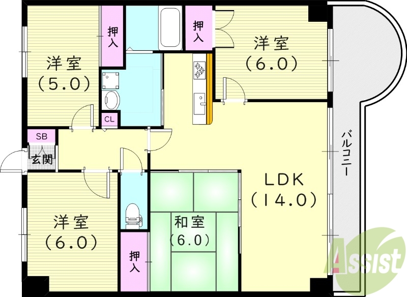 神戸市兵庫区御崎本町のマンションの間取り