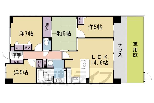 京都市右京区太秦下角田町のマンションの間取り