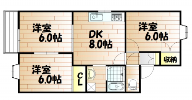 岡山市中区西川原のアパートの間取り