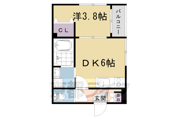 京都市右京区太秦乾町のアパートの間取り