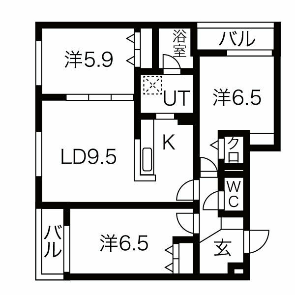 札幌市東区北二十四条東のマンションの間取り