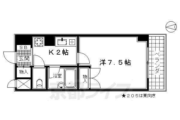 京都市下京区西七条市部町のマンションの間取り